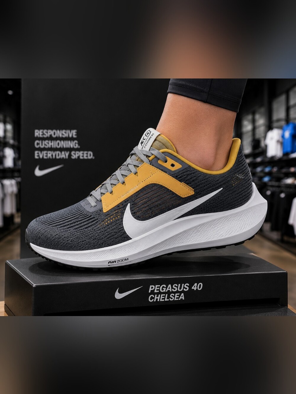 Nike Pegasus 40 Chelsea Running Shoe - Grey & Mustard